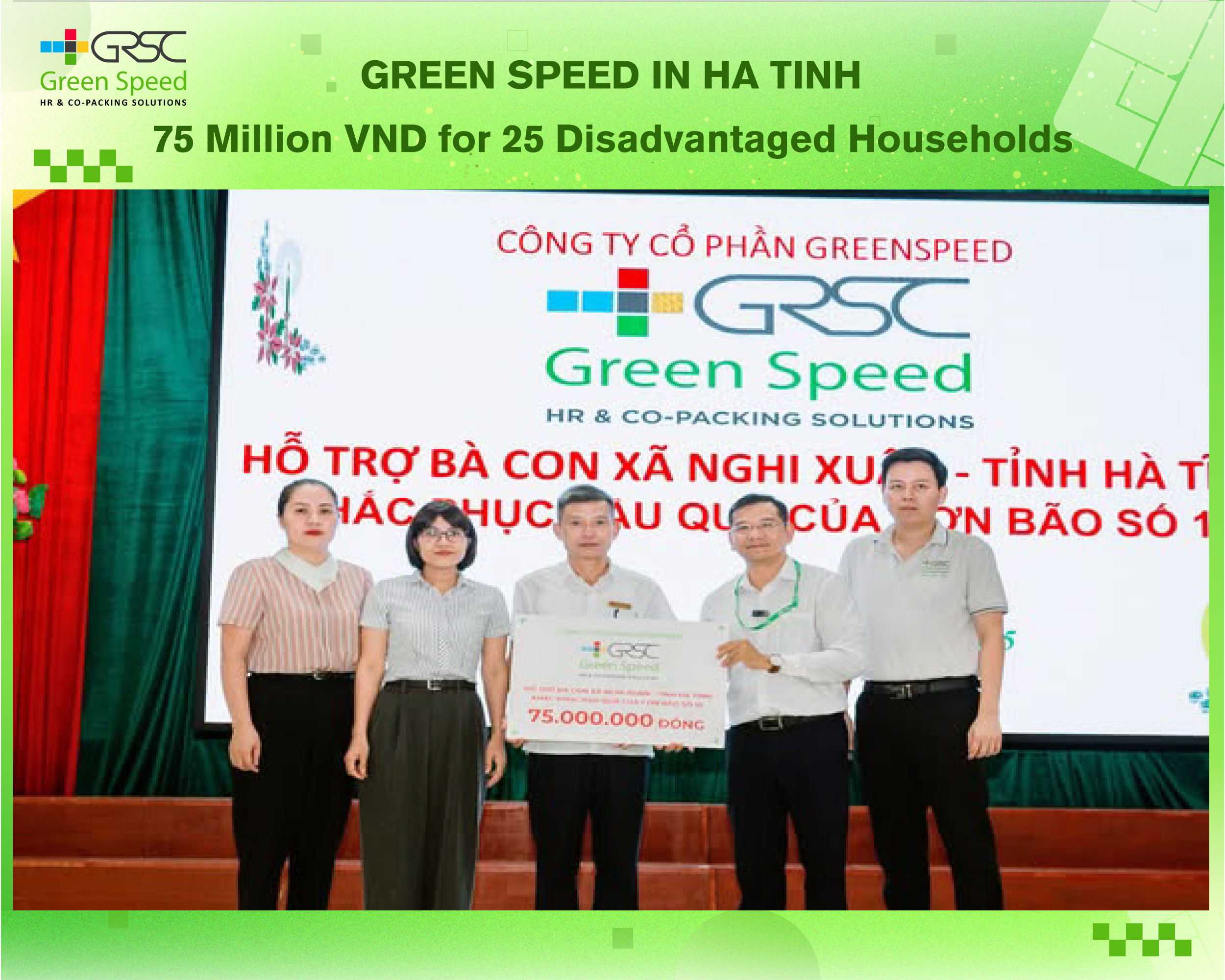 Green Speed Donates 75 million VND to 25 disadvantaged households in Hà Tĩnh